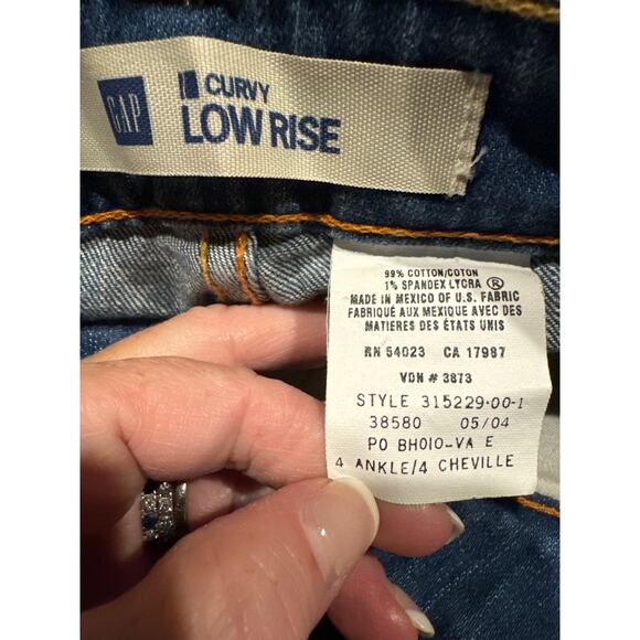 GAP Curvy Low Rise blue wide leg jeans yellow & orange stitching size 30" Waist - Picture 12 of 14